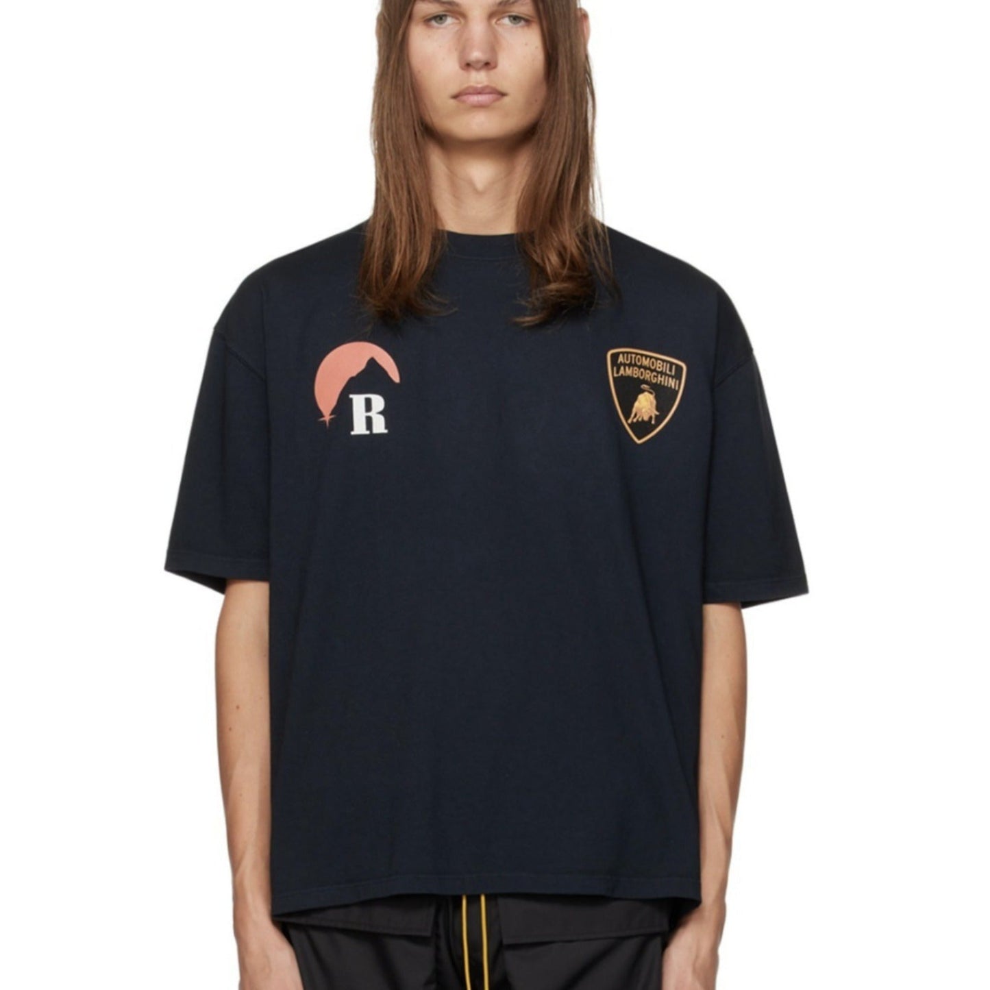 Rhude T-shirt Striped Sunset Snow Mountain Print Short Sleeve T-shirt